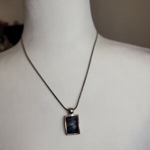 Sleek Silver Necklace with Blue Stone
